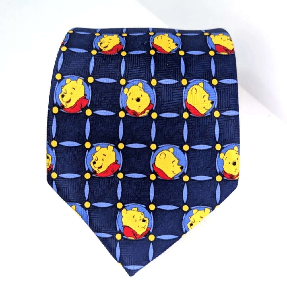 Disney Winnie the Pooh Vintage Character Tie Blue Yellow Silk Necktie